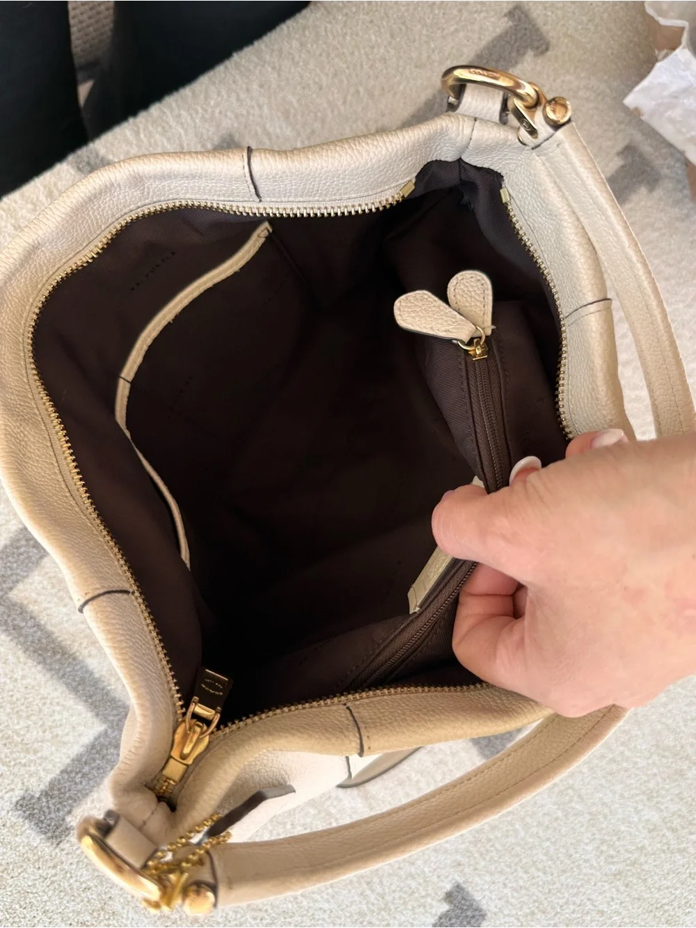 Coach Pebbled Leather Shoulder Bag in Cream with Gold Hardware 2022 scout hobo